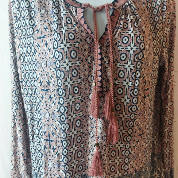 Vintage America Boho Blouse Top Medium blue pink - Picture 3 of 13